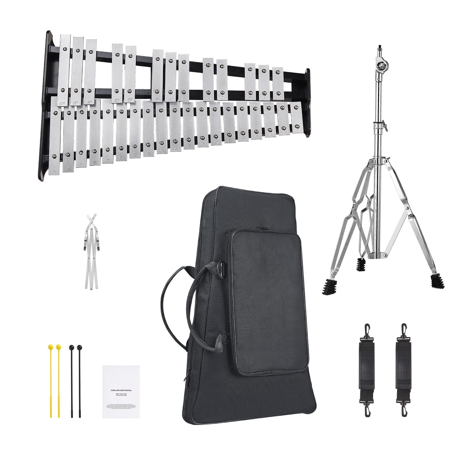 32 Note Glockenspiel Xylophone Bell Kit, Professional Percussion Instrument Set with Mallets, Drum Sticks, Music Stand, Adjustable Stand and Carrying Bag for Students & Adults