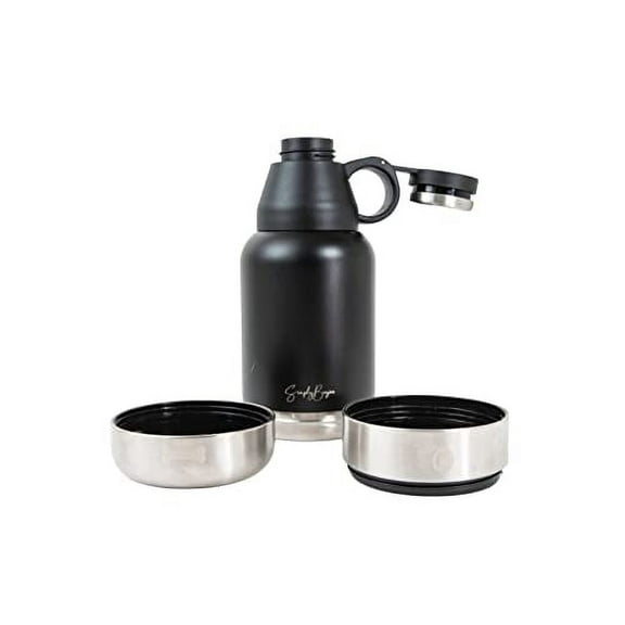 32 OZ (1L) Stainless Steel Pet and Person Travel Bottle (Black with Silver Color) Wide Mouth Water Bottle, Person and Dog Travel Bottle with 2 Detachable Bowls, Hiking, Walking, Pet Travel Must Have