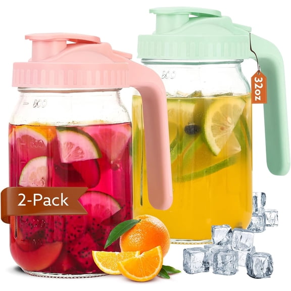 32 OZ Glass Milk Storage Pitcher with Lid, Leak-Proof Mason Jar, 1 Quart Breastmilk Container for Fridge, Glass Jug for Sun Tea, Juice, Cold Brew Coffee, BPA Free