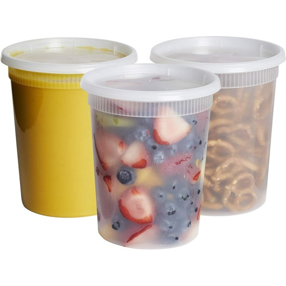 32 oz. - 24 Count Plastic Deli Containers with Lids - Disposable Food Storage Containers With Airtight Lids, Ideal for Soups, Stews, and Meal Prep