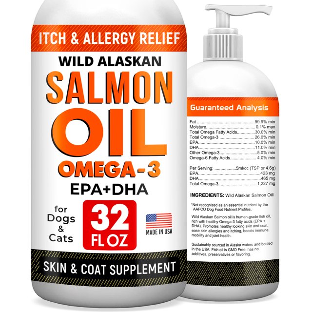 32 OZ Salmon Oil for Dogs Omega 3 Fish Oil for Dogs & Cats, Itch