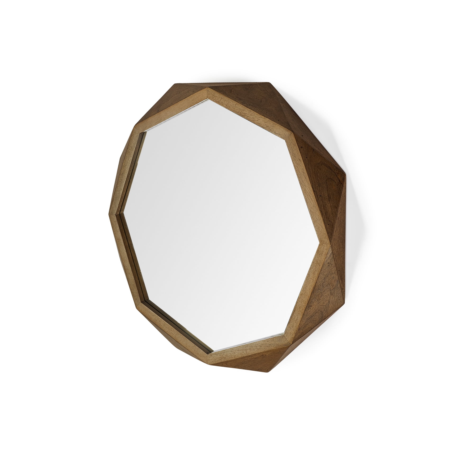 Aramis 32" Octagonal Brown Mango Wood Wall Mirror