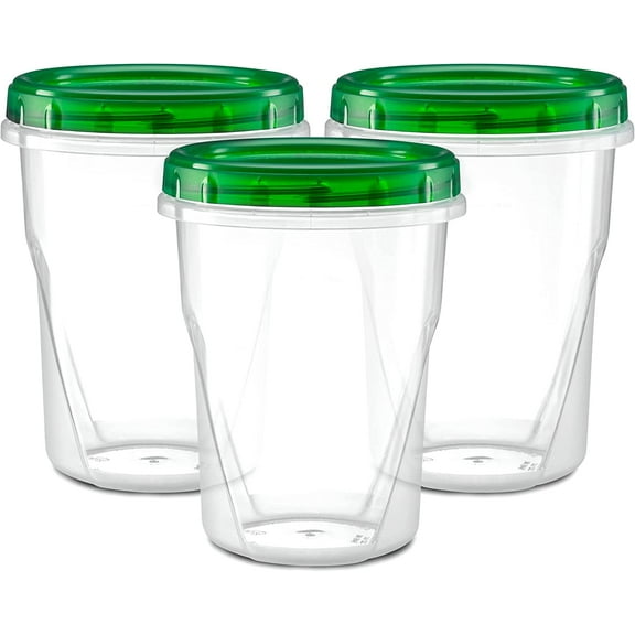 (32 Ounce 10 Pack) Twist cap Containers Clear Bottom With Green Top Screw on Lids Twist Top Food Storage Freezer Containers