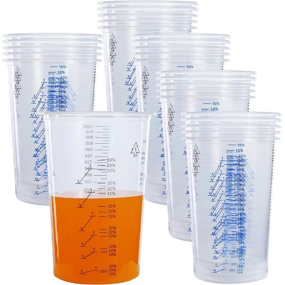 32 Ounce (1000ml) Disposable Flexible Clear Graduated Plastic Mixing Cups