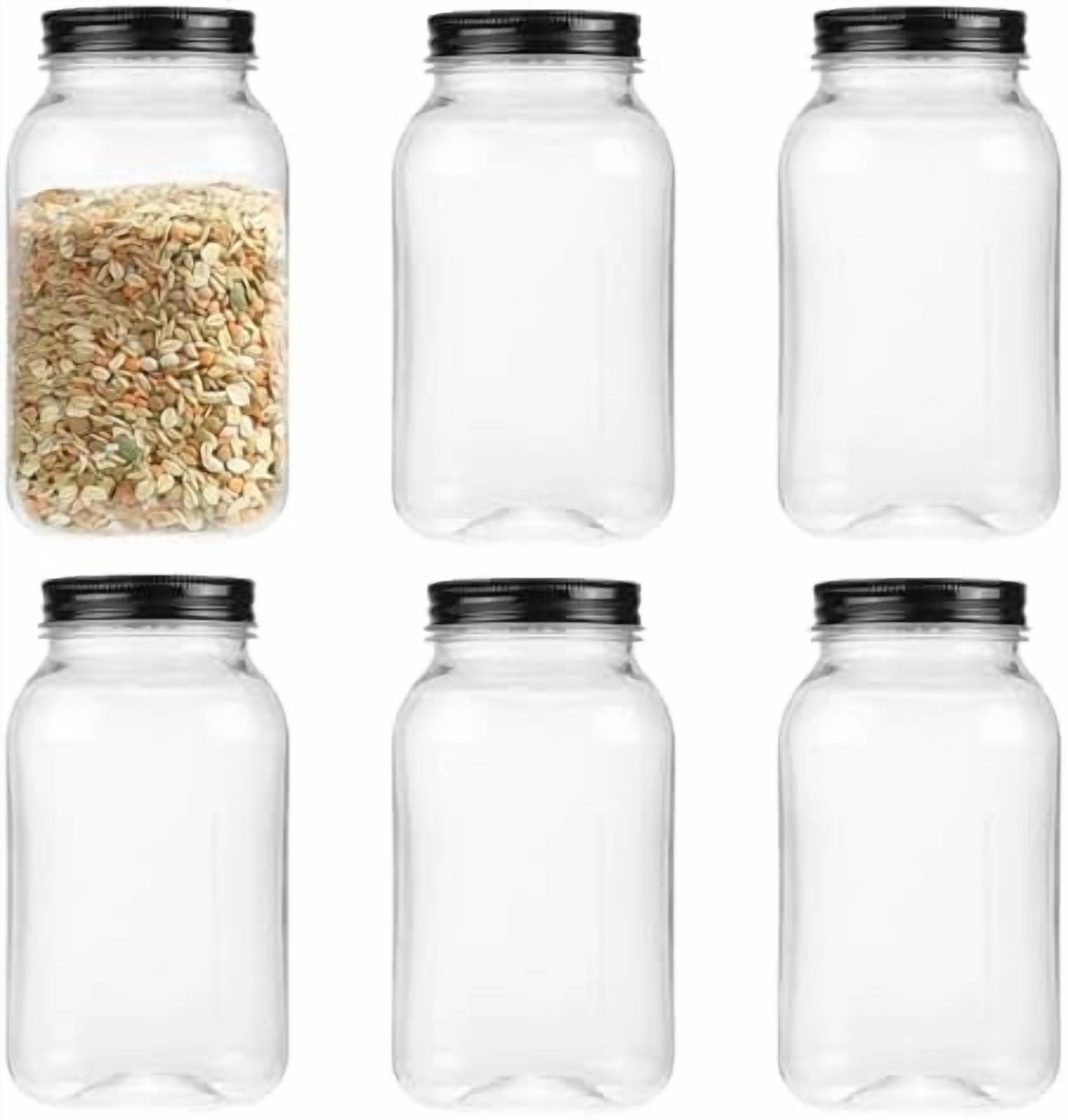 32 Ounce Clear Plastic Mason Jars With Screw On Lid, Reusable Empty ...