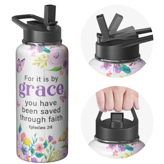 32 Ounce Stainless Steel Holiday gifts Themed Water Bottle, Triple Layer Insulation, Straw, Leak Resistant Lids For Travel, Sports, and Daily Fitness