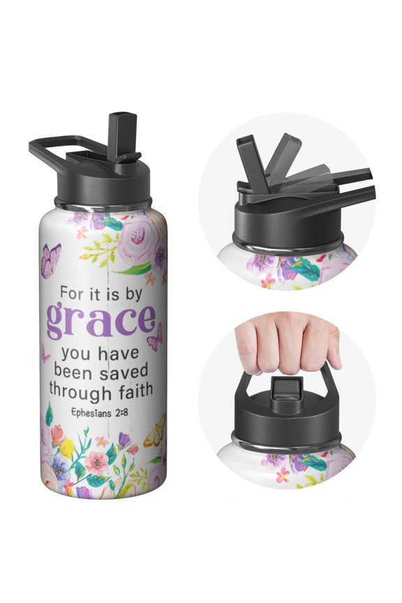 32 Ounce Stainless Steel Holiday gifts Themed Water Bottle, Triple Layer Insulation, Straw, Leak Resistant Lids For Travel, Sports, and Daily Fitness