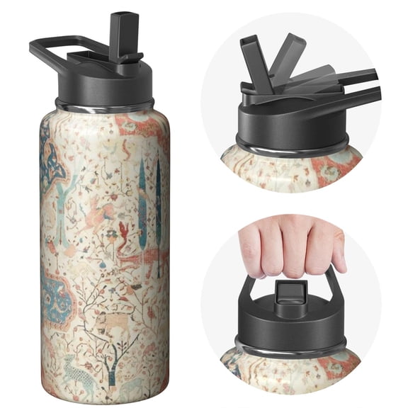 32 Ounce Triple Insulated Bohemian Boho Themed Bottle with Lid, Stainless Steel Reusable Flask Keeps Cold 24H, Eco Friendly Steel Bottle for Outdoor Sports