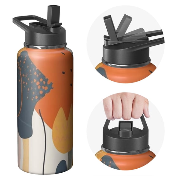 32 Ounce Triple Insulated Bohemian Boho Themed Bottle with Lid, Stainless Steel Reusable Flask Stays Cold 24H, Eco Friendly Steel Bottle for Outdoor Activities, Camping & Rock Climbing