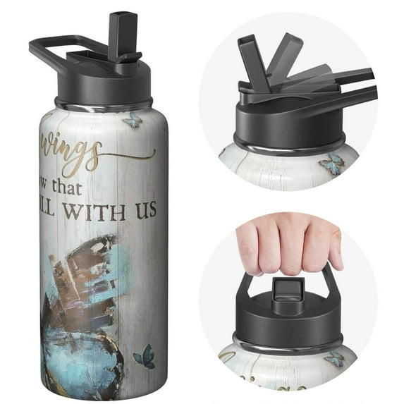 32 Ounce Triple Insulated Butterfly Themed Water Bottle, Stainless Steel Screw On Lid, Reusable Container Stays Cold 24 Hours, Eco Steel Bottle for Outdoor Fitness