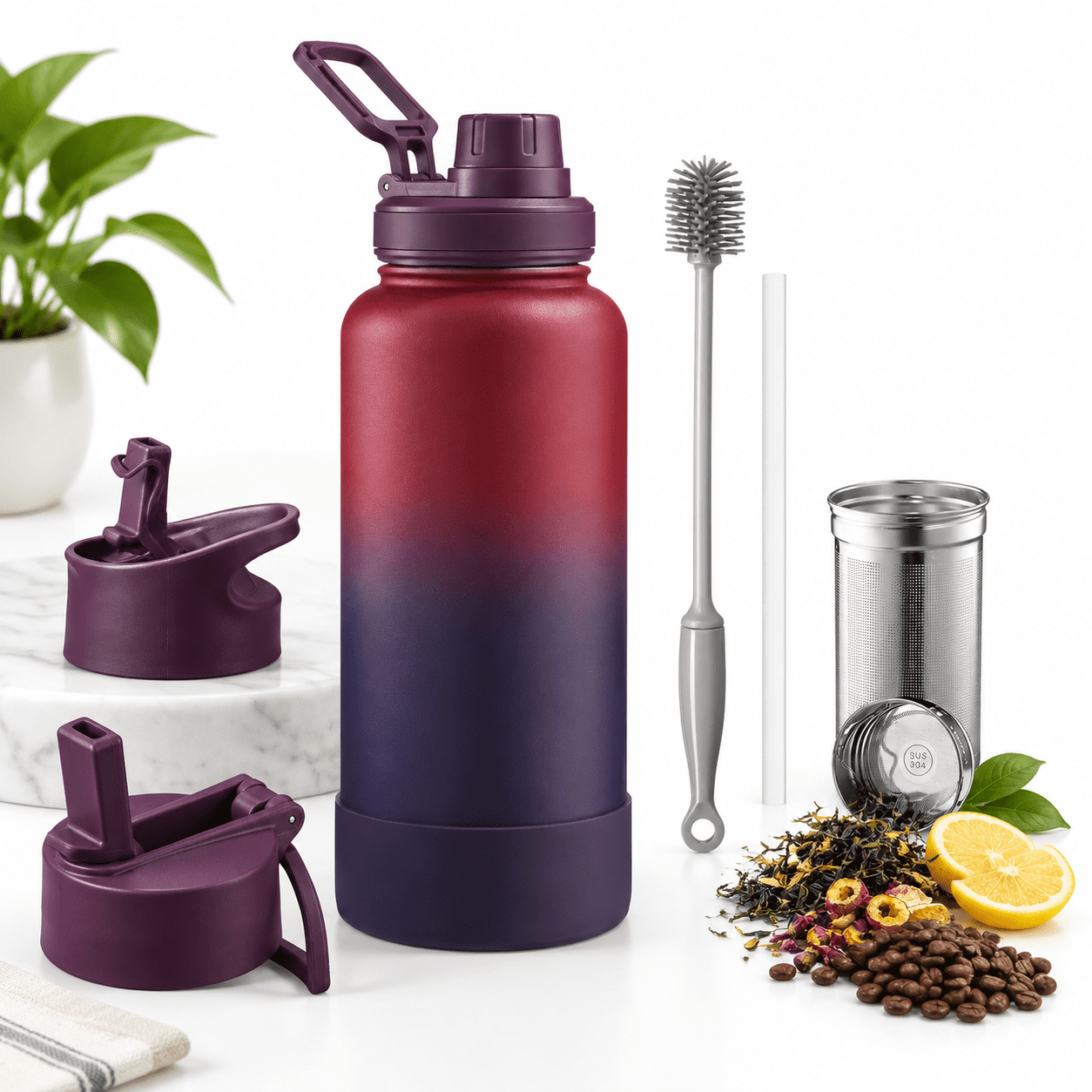 Raingoz Tea 32 Ounces Dark Rainbow Triple Wall Stainless Steel Tea Infuser Water ...