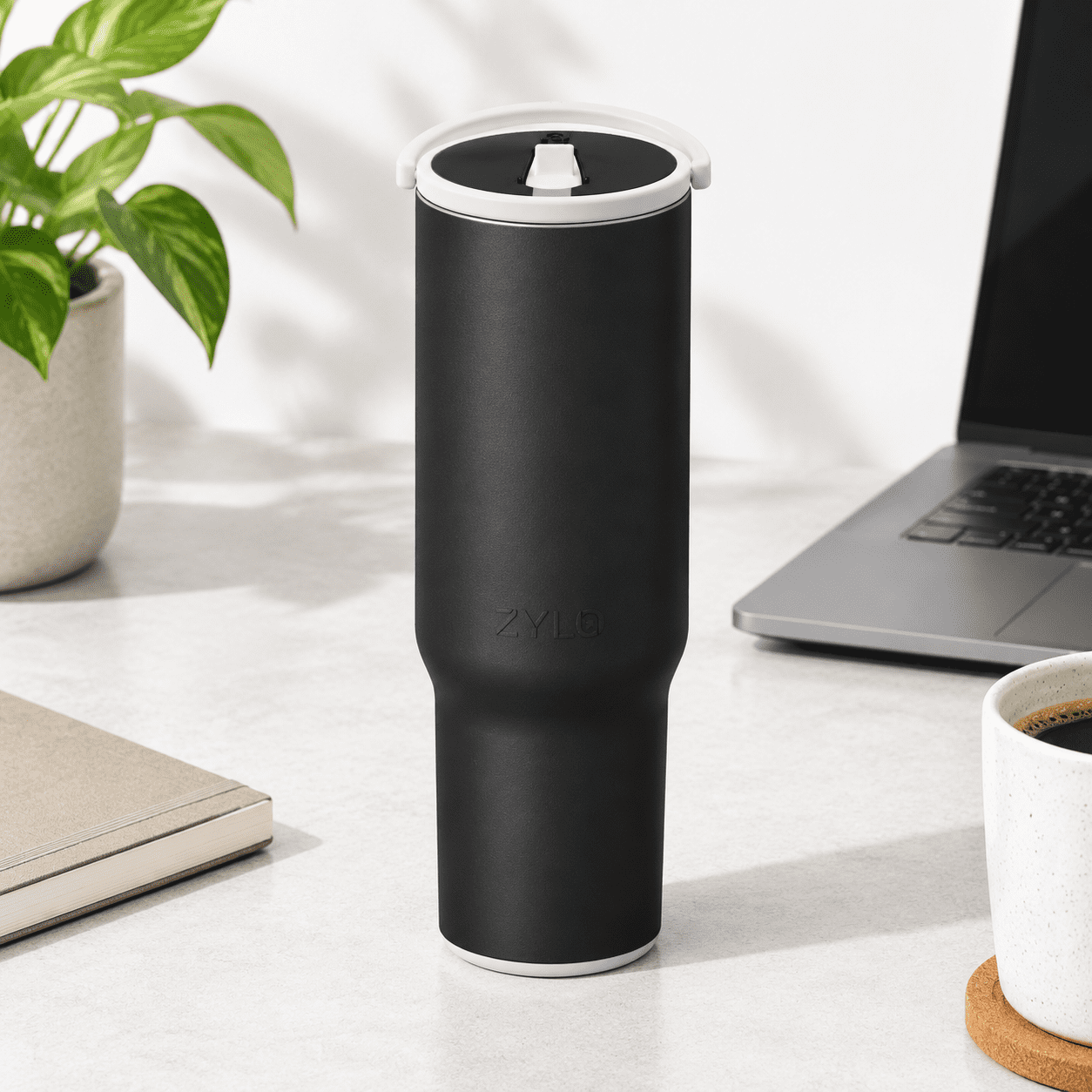 32 Ounces Jet Black Stainless Steel Insulated Tumbler with Leak-Proof ...