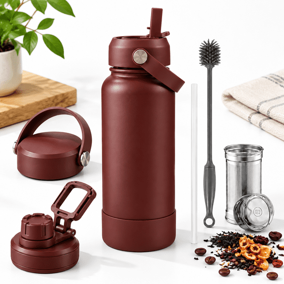 32 Ounces Merlot Tea Infuser Water Bottle, Triple Wall Stainless Steel ...