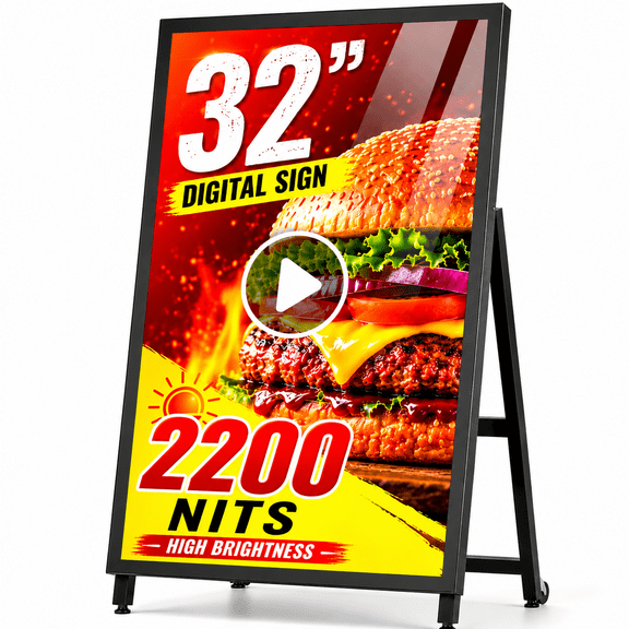 Pyimgus 32 Outdoor Digital Signage Display,2200nits Weatherproof Digital Signage, IP65 Advertising Display, Portable Digital Signage with CMS/WiFi/USB, Commercial Display for Retail Stores & Hotels
