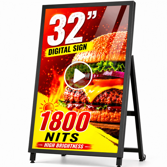 Pyimgus 32 Outdoor Digital Signage Display,1800nits Weatherproof Digital Signage, IP65 Advertising Display, Portable Digital Signage with CMS/WiFi/USB, Commercial Display for Retail Stores & Hotels