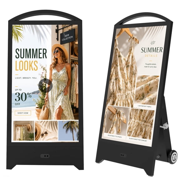 Pyimgus 32" Outdoor Portable Digital Signage, 2000nits Brightness, Rechargeable 1200WH Battery and Wheels, LCD Digital Kiosk with IP65 Waterproof, Android OS