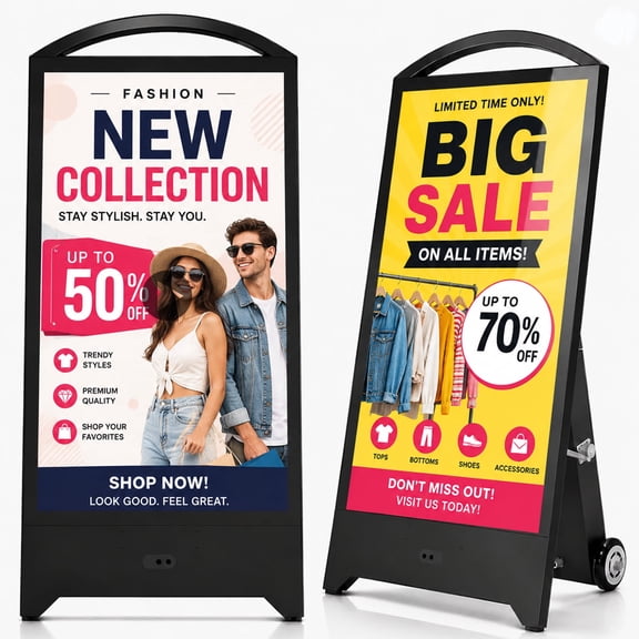 Pyimgus 32" Outdoor Portable Digital Signage, 2000nits Brightness, Rechargeable 1200WH Battery and Wheels, LCD Digital Kiosk with IP65 Waterproof, Android OS