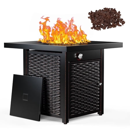 Philergo 32.2" Propane Fire Pit Table with Lid and Rock, 62,000 BTU Gas Fire Pit for Outside Patio Garden Party