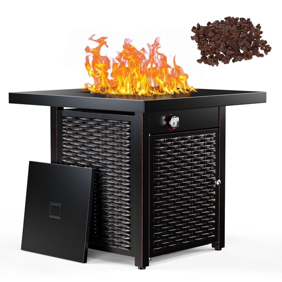 Chitooma Rectangular Outdoor Propane Fire Pit Table 2 32" Propane Fire Pit Table, 50,000 BTU with Lid & Lava Rock