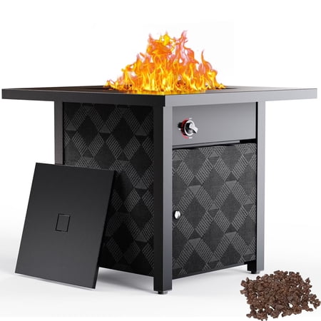 Philergo 32" Propane Fire Pit, 50,000 BTU Square Gas Fire Pit Table for Patio Garden Party with Lava Rocks, Removable Lid, CSA-Certified