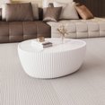 thumbnail image 1 of 32" Oval Coffee Table with Marble Top, Fluted PU Leather Center Table, Modern Minimalist Tea Table for Living Room, No Assembly, White, 1 of 5