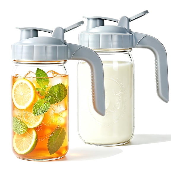32 Oz 2 Pack Glass Pitcher with Lid, Airtight Leakproof 1 Quart Water Jug for Cold Brew Coffee