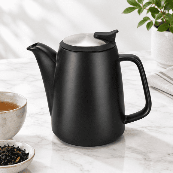 32 Oz Black Ceramic Loose Leaf Tea Pot With Removable Stainless Steel Infuser