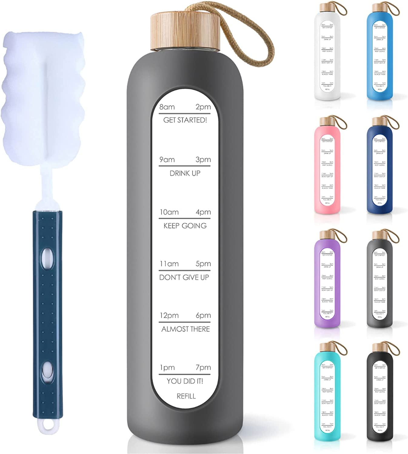 32 Oz Borosilicate Glass Water Bottle With Time Marker Reminder Quotes 32-oz-borosilicate-glass-water-bottle-with-time-marker-reminder-quotes