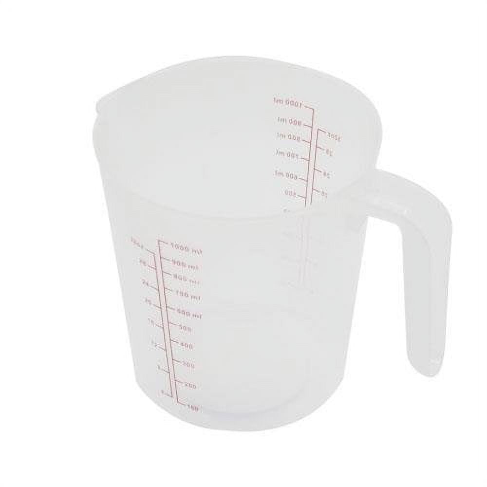 Transparent Color Plastic Graduated Measuring Cups with Pitcher Handle, Clear 16 Ounce, 500 ml and 2 Cup Markings, Pack of 2