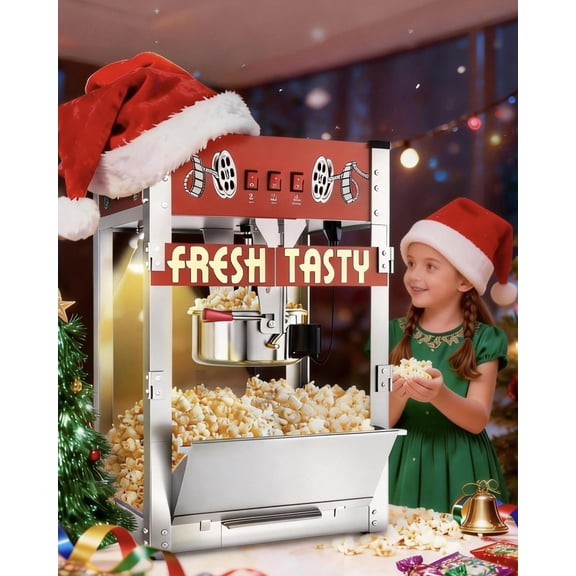 32 Oz Commercial Popcorn Machine, Large Popcorn Maker Machine, Movie Theater Countertop Pop Corn Machine with 3-Switch Control & Tempered Glass Doors, 1600 W, Red