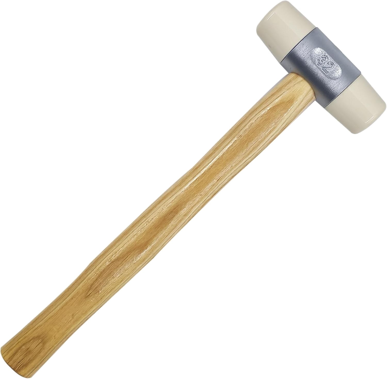 32 Oz Double-Sided TPU Nylon Rubber Mallet with Wooden Handle, White Industrial Safety Hammer