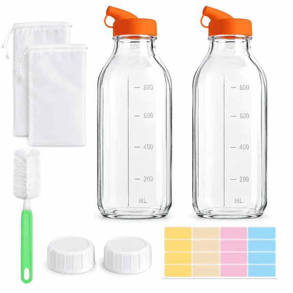 32 Oz Glass Milk Bottles with Lids, 1 Quart Juice Drinking Jugs
