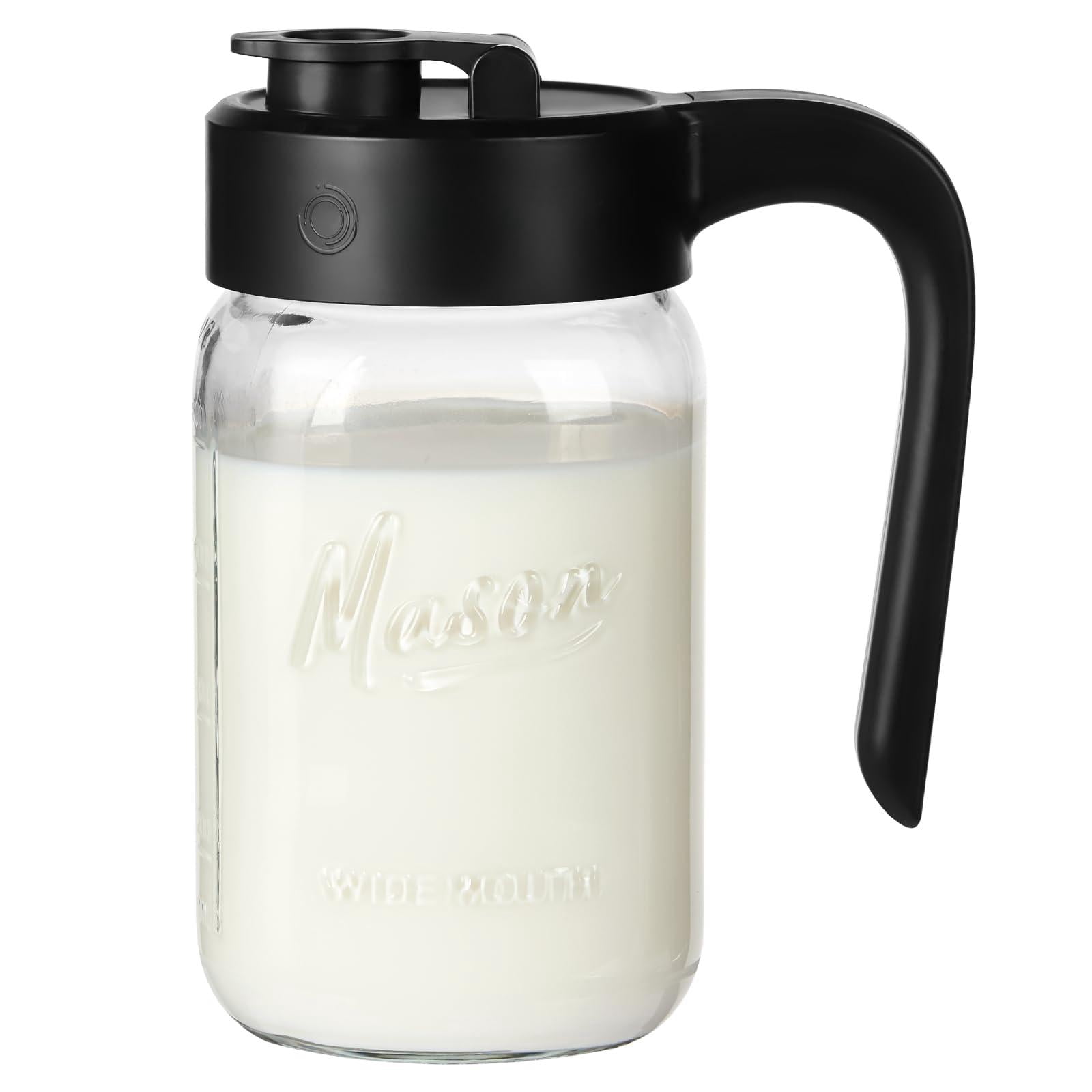 32 Oz Glass Pitcher With Lid  1 Quart Mason Jar Airtight Breast Milk Storage For Fridge Ideal Cold Brew Coffee Iced Tea Sun Juices