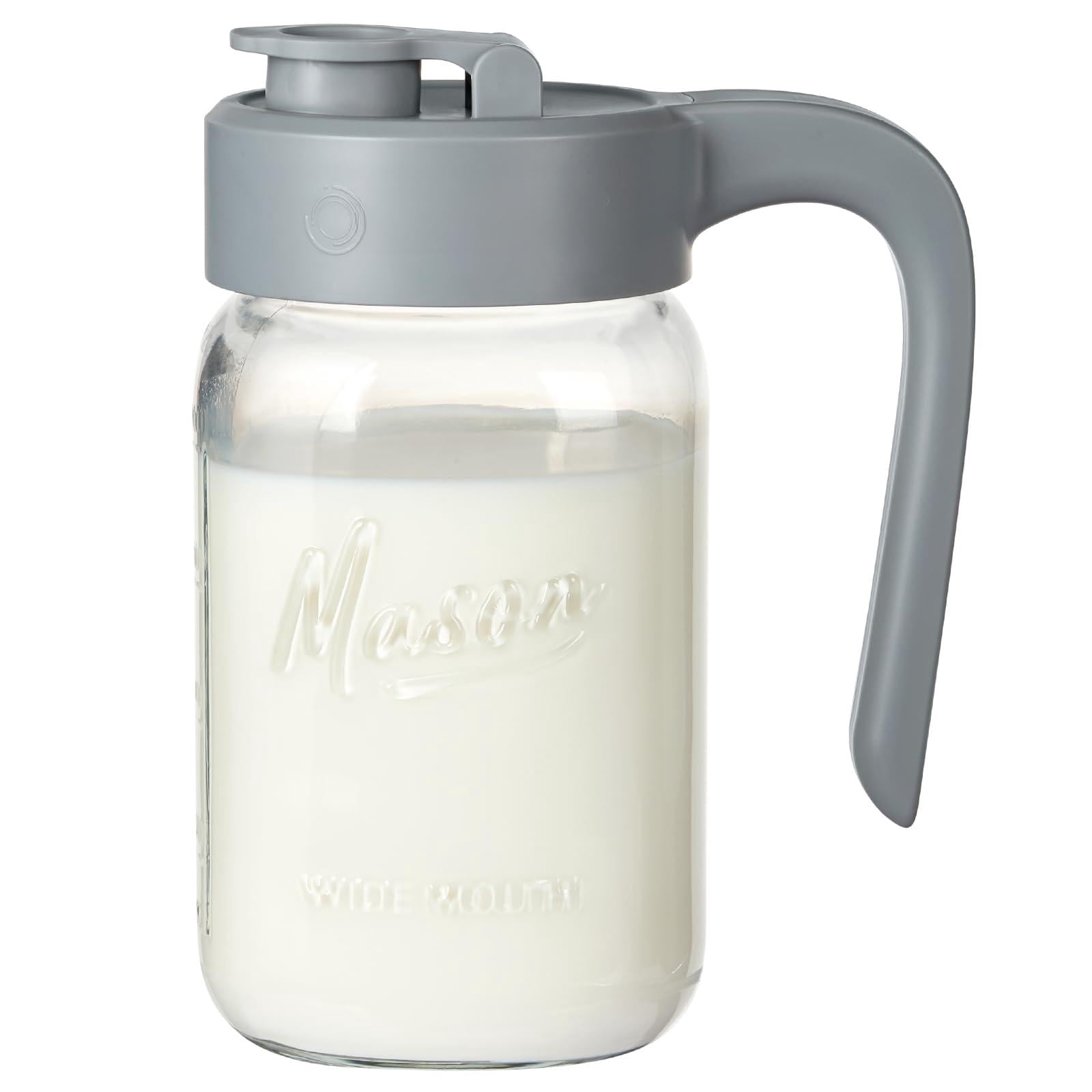 32 Oz Glass Pitcher With Lid  1 Quart Mason Jar Airtight Breast Milk Storage For Fridge Ideal Cold Brew Coffee Iced Tea Sun Juices