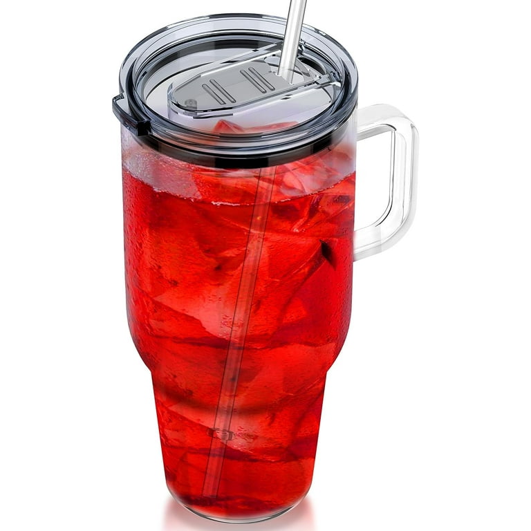 32 Oz Glass Tumbler with Handle, Clear Tumbler with Lid, Straw