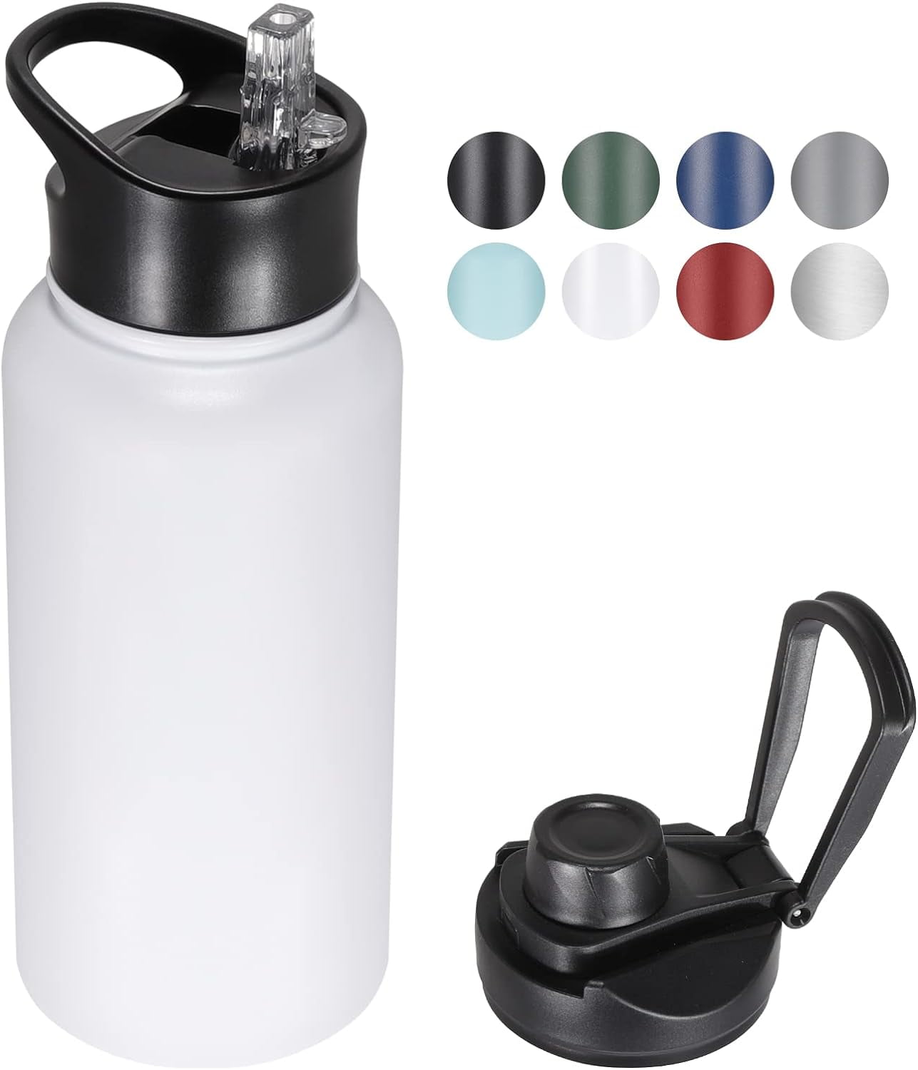 32 Oz Insulated Water Bottle with Straw Lid & Wide Mouth Lids