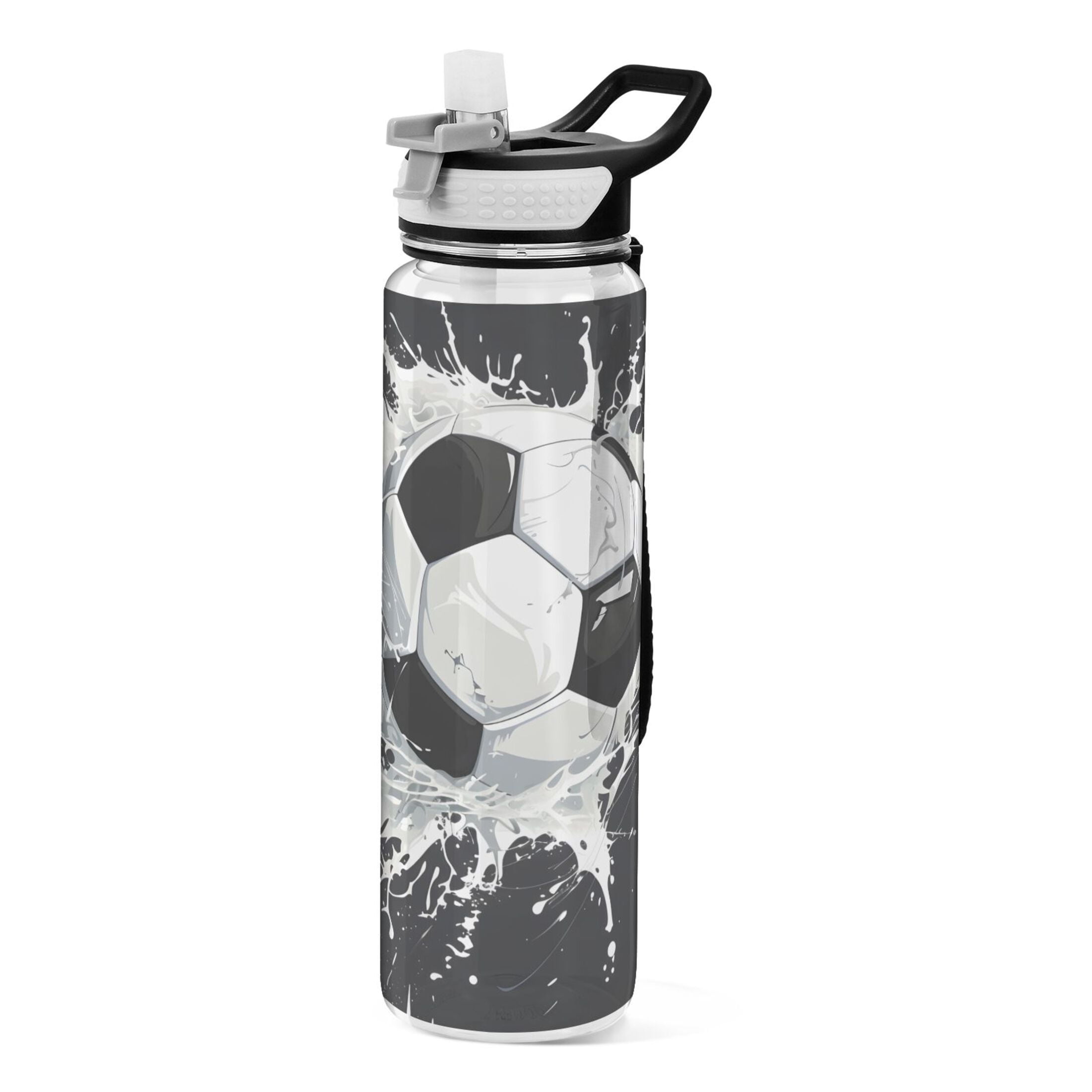 32 Oz Sports Water Bottle with Straws Soccer Ball Tritan Clear Bottles BPA Free Leakproof Cup for Outdoor School Gym Fitness