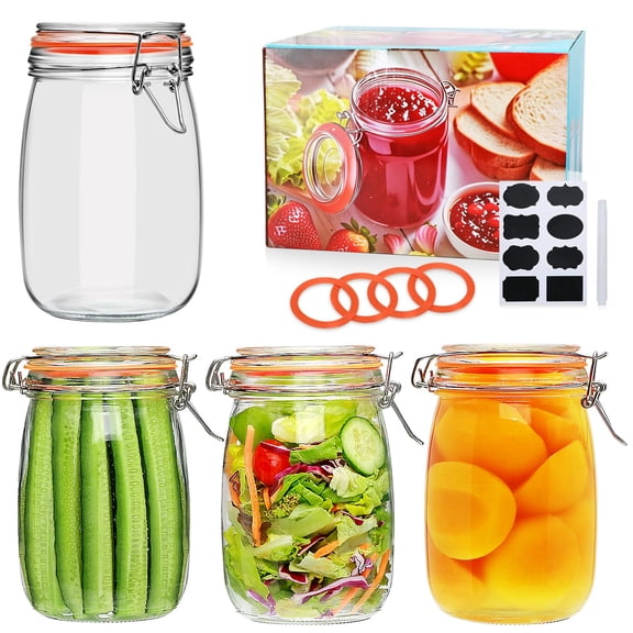 32 Ozmason Jars With Airtight Hinged Lids Large Gljar Lid For Pickling Fermentation Canning Food Stor- Set Of 4 Containers