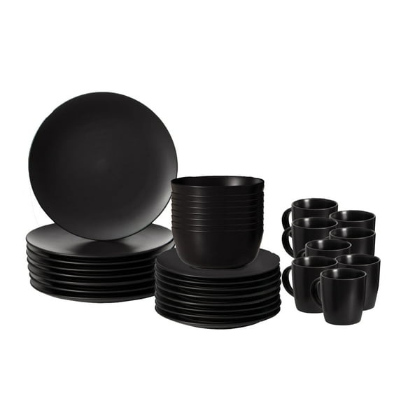 32 PC Dinnerware Dish Set for 8 Person | Mugs, Salad and Dinner Plates and Bowls Sets, Dishes with Highly Chip and Crack Resistant, Dishwasher and Microwave Safe, Black