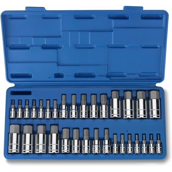 32 PC MASTER ALLEN WRENCH BIT KIT HEX KEY FOR RATCHET SOCKET TOOL SAE METRIC SET