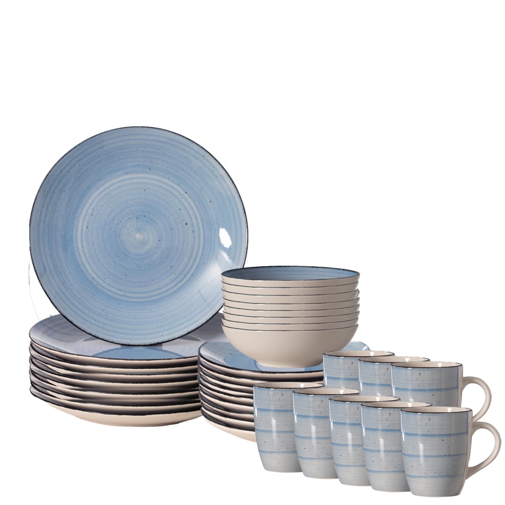 32 PC Spin Wash Dinnerware Dish Set for 8 Person | Mugs, Salad and Dinner Plates and Bowls Sets ...