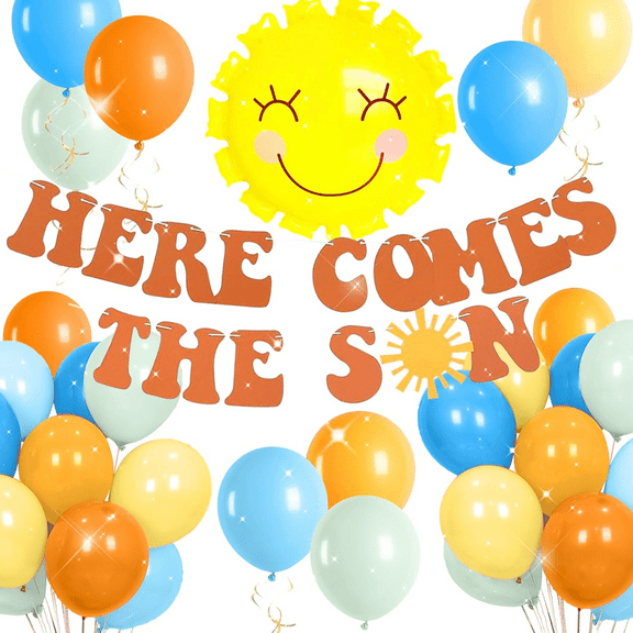 32 PCS Boho Here Comes The Son Baby Shower Decor Here Comes The Son Baby Shower Banner Backdrop Decorations Sunshine Baby Shower Balloons Sun Balloon