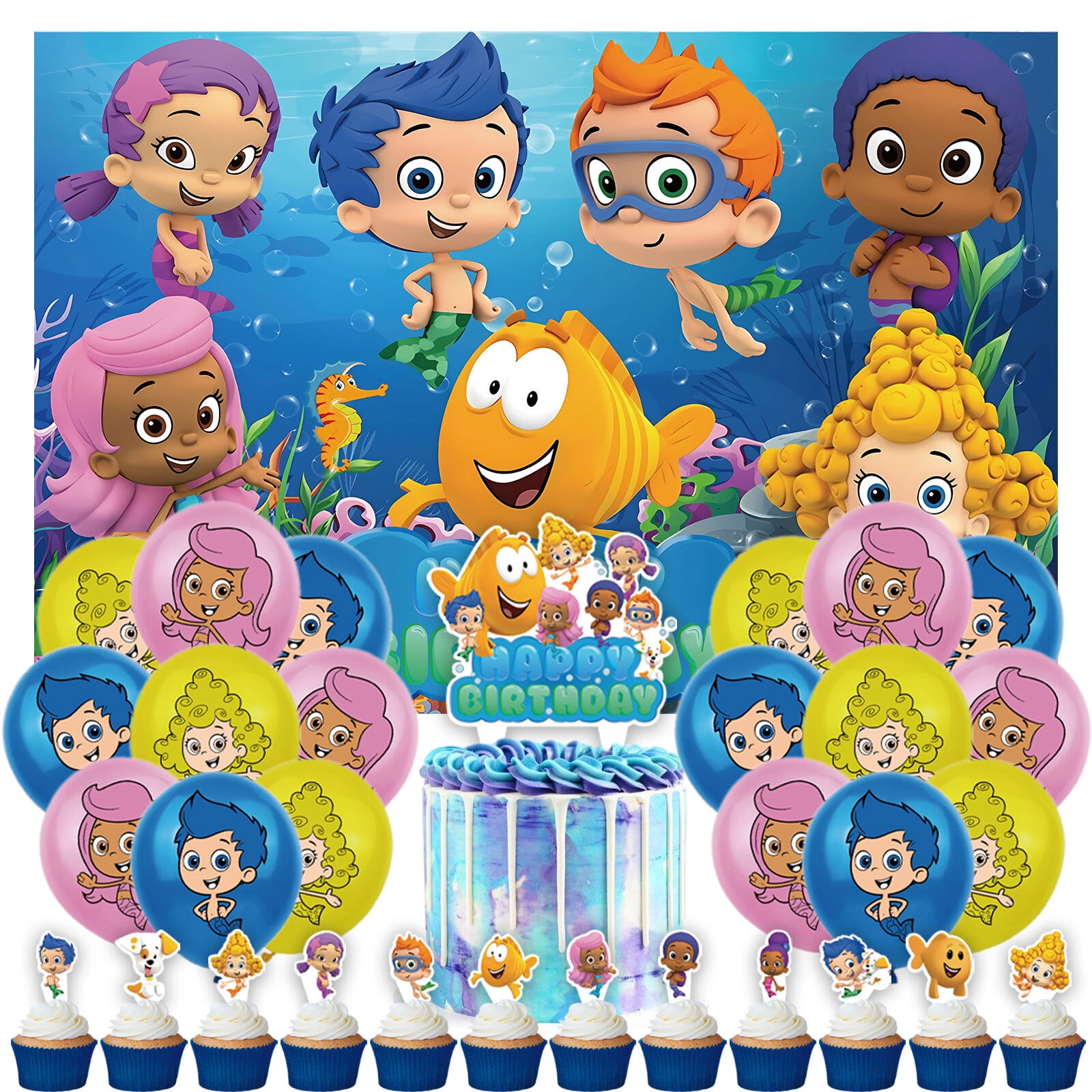 32 PCS For Bubble Guppies Theme Birthday Party Decorations Set with 5 ...