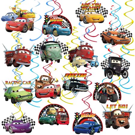32 PCS Cars Hanging Swirls Ceiling Streamers Decorations, for Cars Birthday Party Supplies