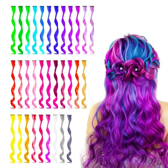 32 PCS Clip in Colored Hair Extensions for Kids, 20 Inches Rainbow Long Straight Hairpieces Synthetic, Hair Extensions-Pretty Gift for Cosplay Dress Up Fashion Party Birthday(32 Colors)