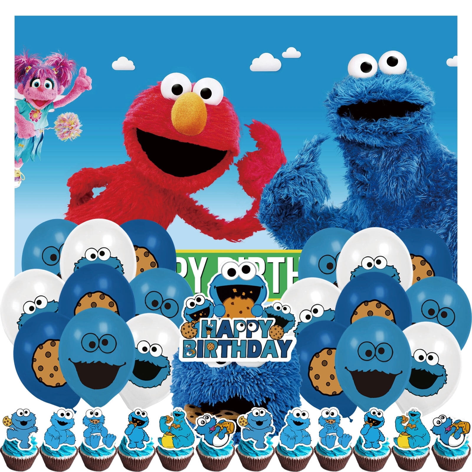32 PCS For Cookie Monster Movie Theme Party Decorations Set,With 5*3ft