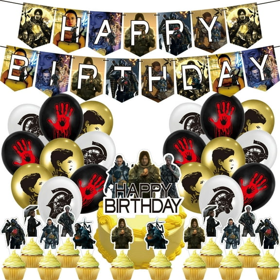 32 PCS For Death Stranding Theme Birthday Party Decorations Set,with 13 Cupcake Toppers,All in One Celebration Party Kit Supplies 18 Balloons,1 Happy Birthday Banner