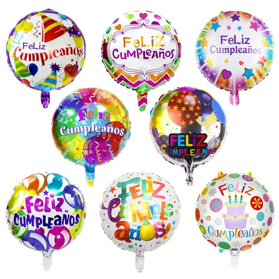 32 PCS Feliz Cumpleanos Balloons Spanish Happy Birthday Decorations - 18" Inch Aluminum Foil Balloons Helium Floating Mylar Globos for Mexican Fiesta, Spanish Birthday Party Supplies, 8 Patterns
