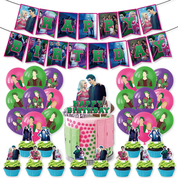32 PCS For Zombies Birthday Party Decorations, With 1 Happy Birthday Banner Garland, 18 Balloons,13 Cupcake Toppers for decorative supplies set