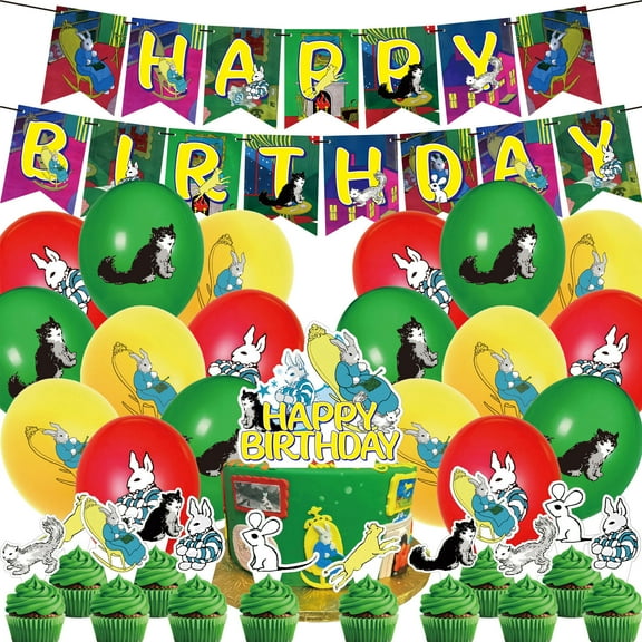32 PCS For Goodnight Moon Theme Birthday Party Decorations Set 13 Cupcake Toppers,With 1 Happy Birthday Banner,18 Balloons,All-in-One Celebration Party Kit Supplies